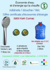 Certificat d'économie d'énergie kit hydro économe, VigiEau compatible.
